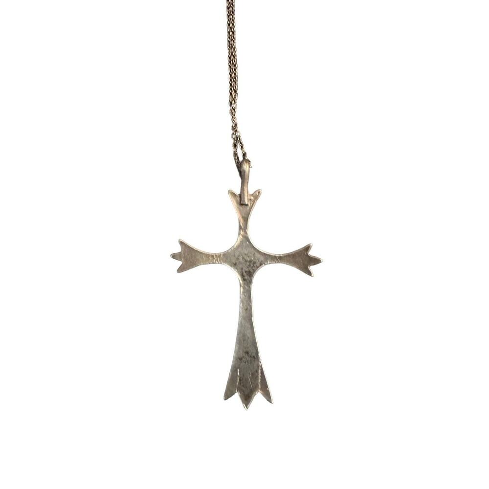 Sterling Native American Cross With Inlaid Red Coral And Turquoise Silver Chain - Picture 11 of 16